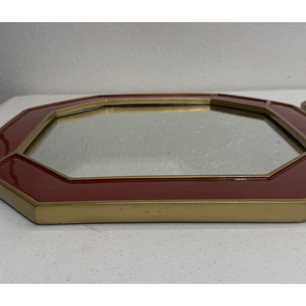 Nate Berkus La Rouse Designer Red Enamel Goldtone Octagon Wall Mirror Set MCM - Picture 12 of 14